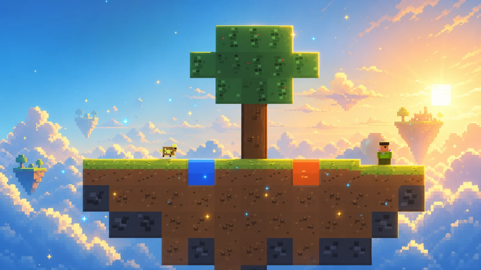 Starting a One Block Skyblock world in Tiny Block