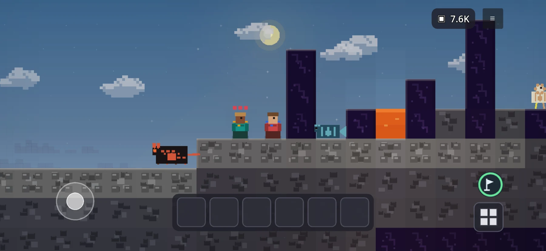 Two players building and exploring together in Tiny Block multiplayer survival