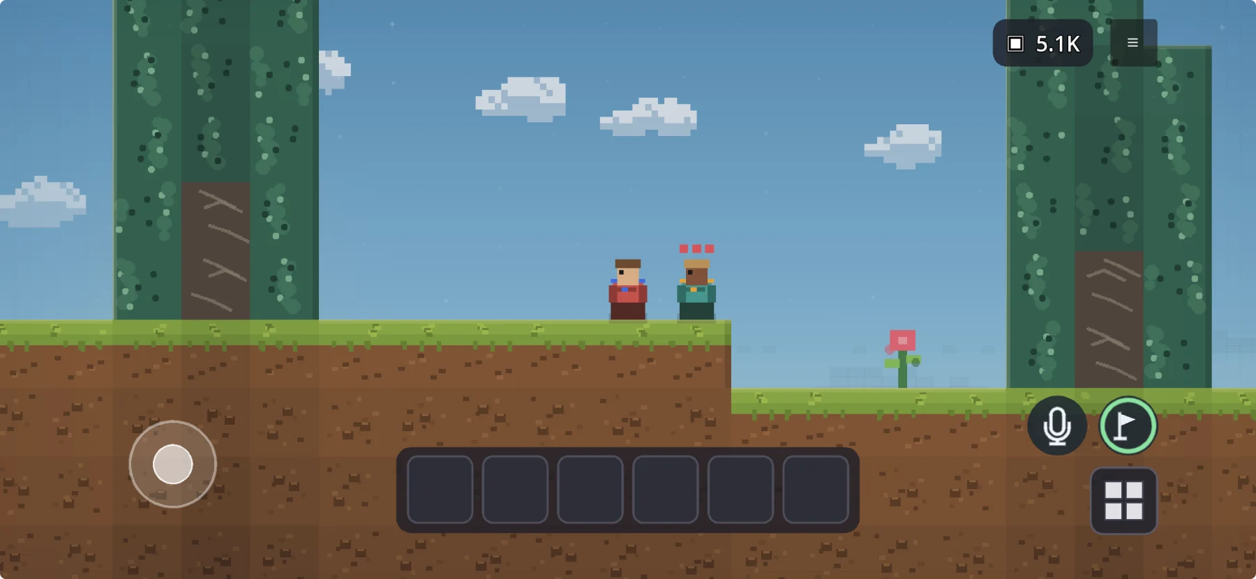 Two players standing together in a Tiny Block world with built-in proximity voice